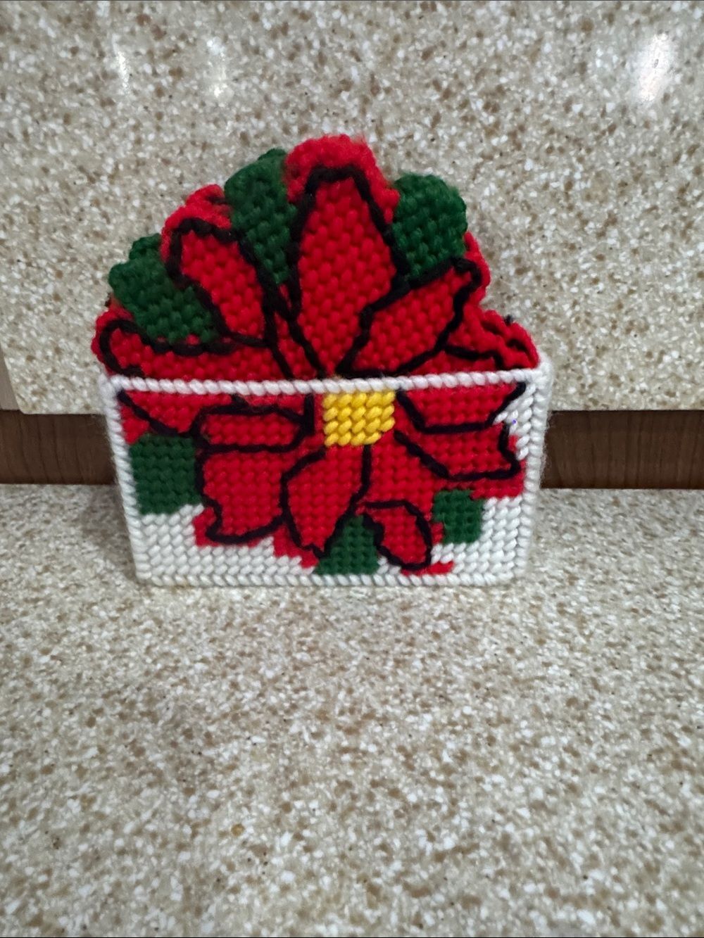 Kitch Vintage Handcrafted Red Poinsettia Plastic Canvas Coasters
